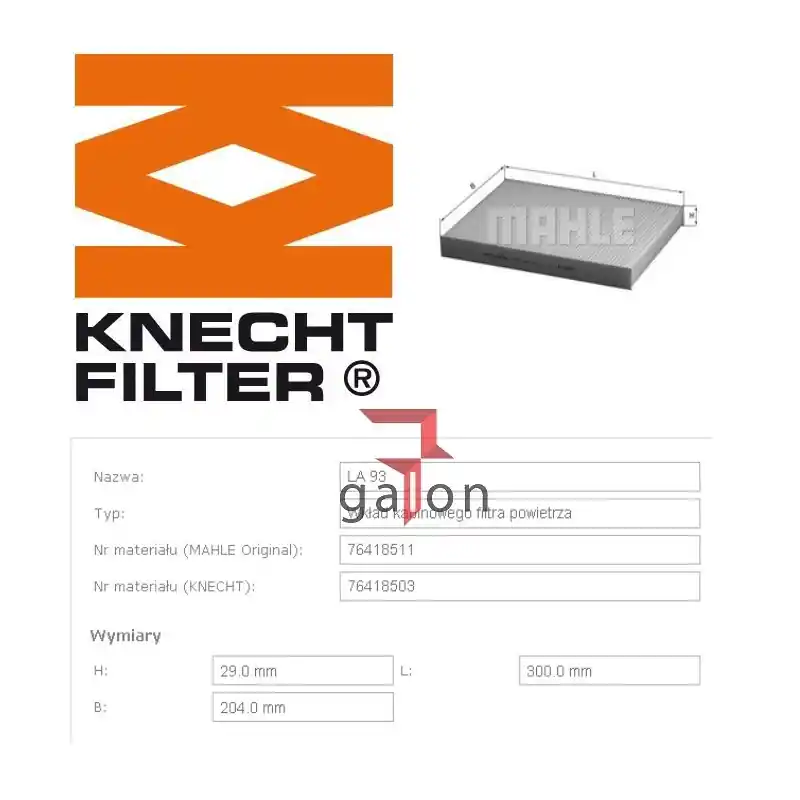 KNECHT FILTR KABINOWY LA 93 - Łatwe zamówienie