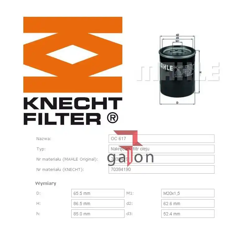 KNECHT Oleju OC617 - OP575 | Już w sprzedaży