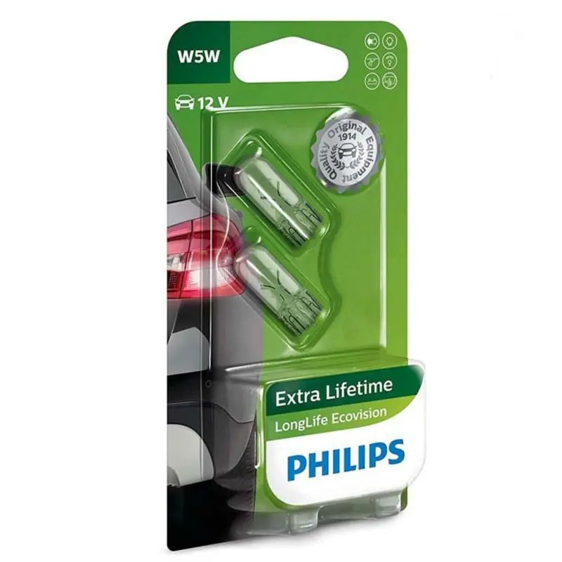 Mega okazja | PHILIPS LongLife EcoVision W5W - 12V-5W - 12V-5W - 2szt. blister