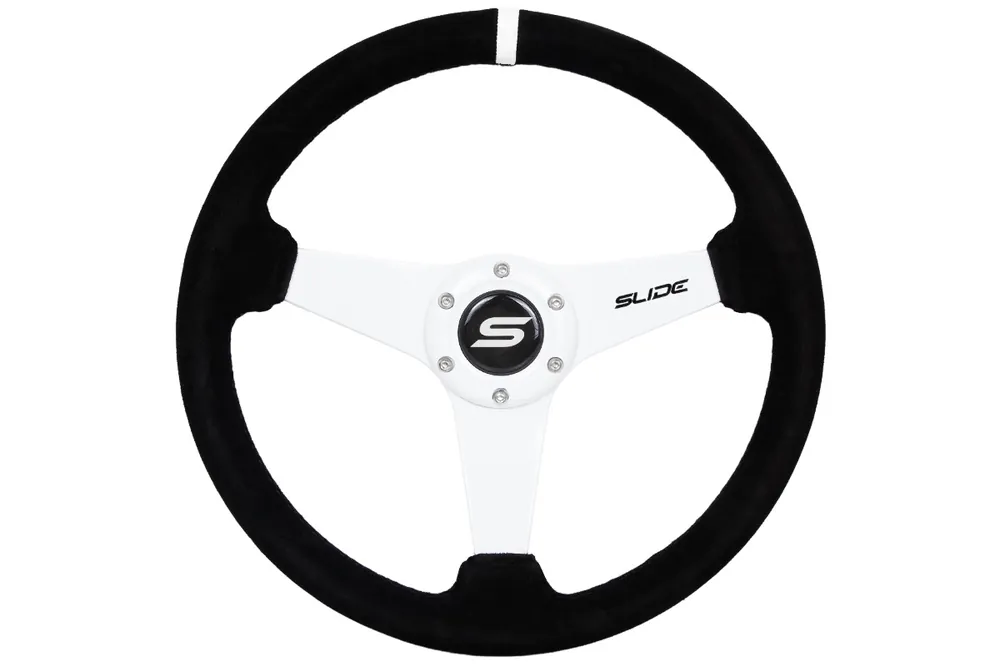 Premium | Kierownica SLIDE 350mm offset 20mm Zamsz White