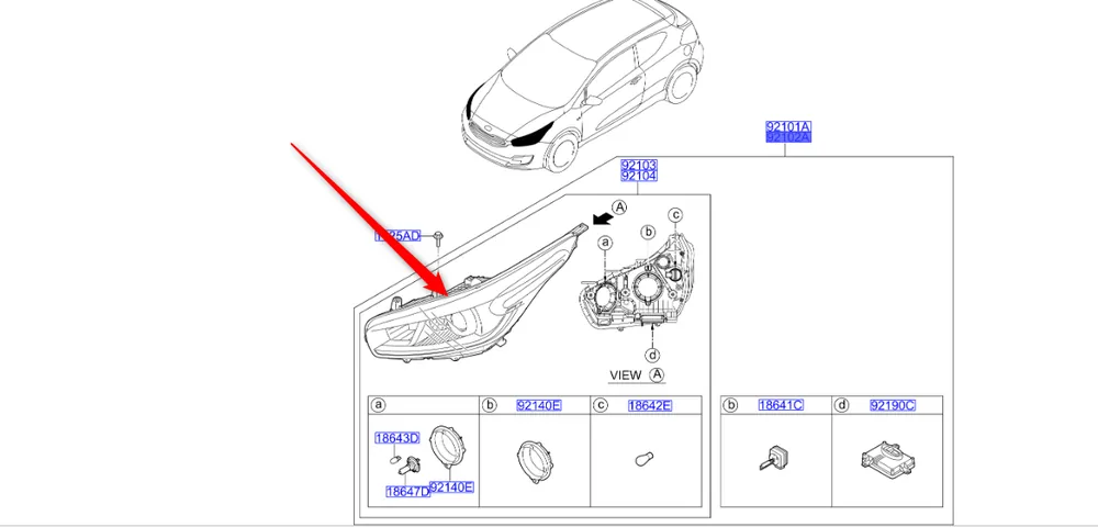Reflektor przedni prawy 2012 2018 KIA 92102A2220 | Hit
